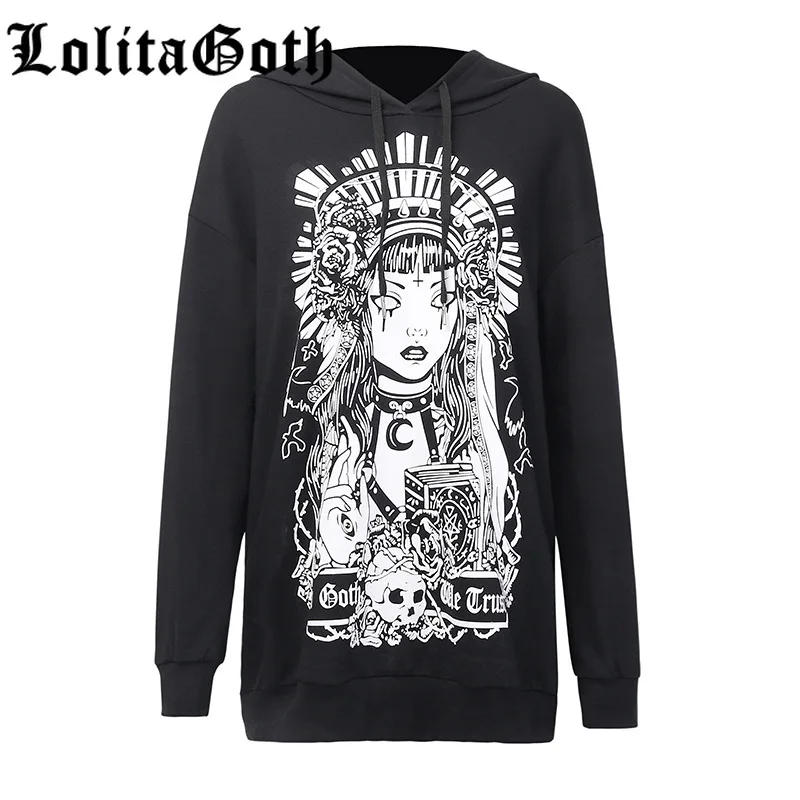 

Lolita Goth Embroidery Grunge Hoodies Sweater Gothic Harajuku Streetwear Tiger Letter Print Women Autumn Long Sleeve Sweatshirt