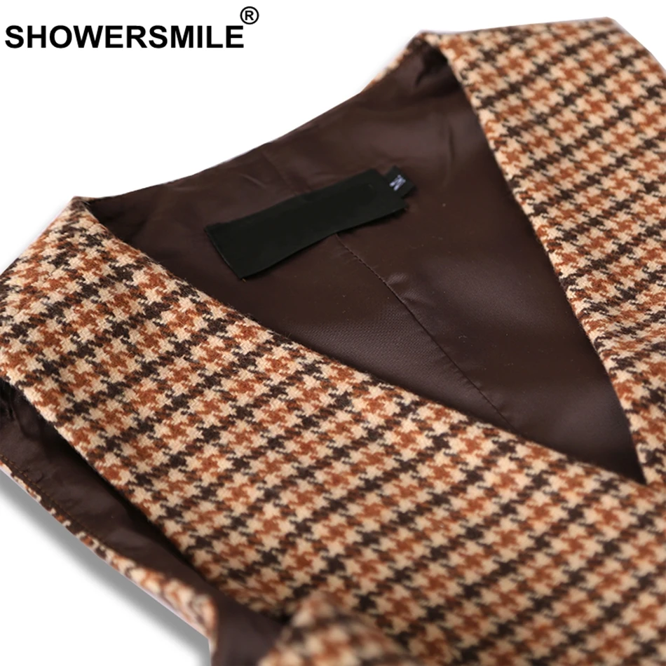 SHOWERSMILE, клетчатый жилет, мужской твидовый жилет, гусиная лапка, верблюжий костюм, жилет, мужской приталенный, осень, Англия, повседневная одежда