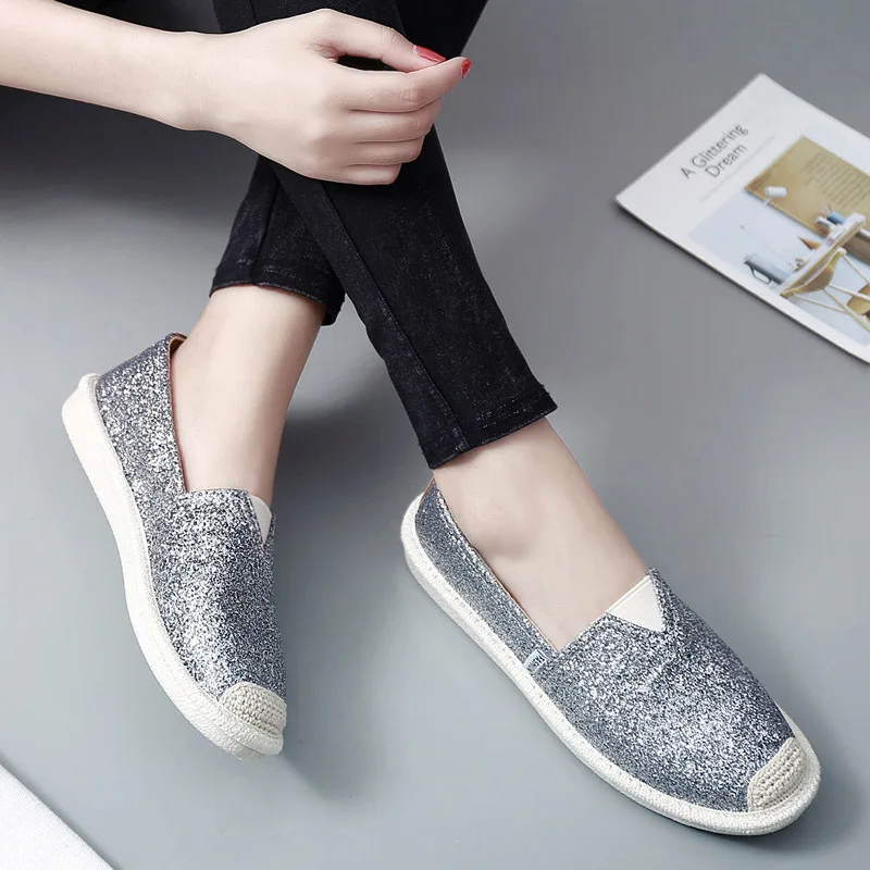 

Women Loafers Paillette Spring Flat Shoes Ladies Sequin Fisherman Casual Shoes Lightweight Breathable Golden Loafers Lazy Flats