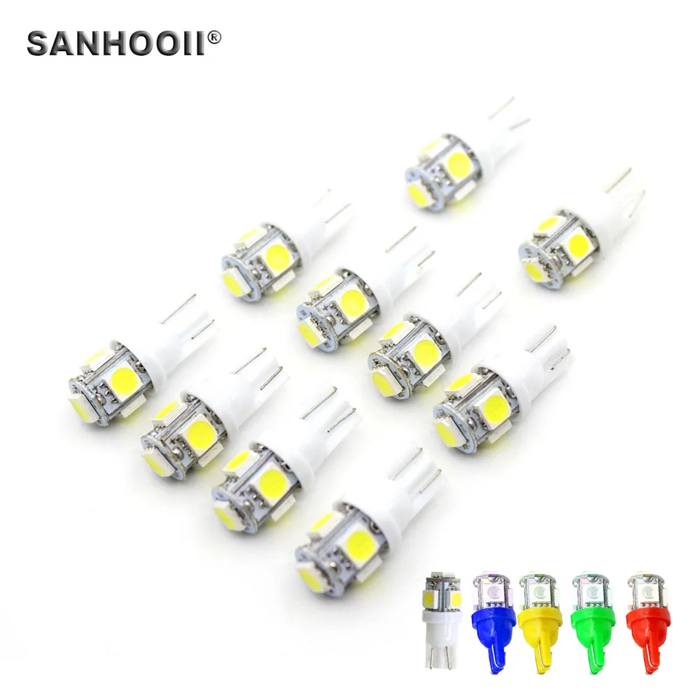 SANHOOII 10 шт. Автомобильный светодиодный светильник T10 5 SMD лампа для широкого чтения