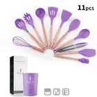 Фиолетовый силиконовый Кухня набор посуды с бамбуковой ручкой большая ложка набор шпателей из Кухня аксессуары Пособия по кулинарии посуда Кухня инструменты