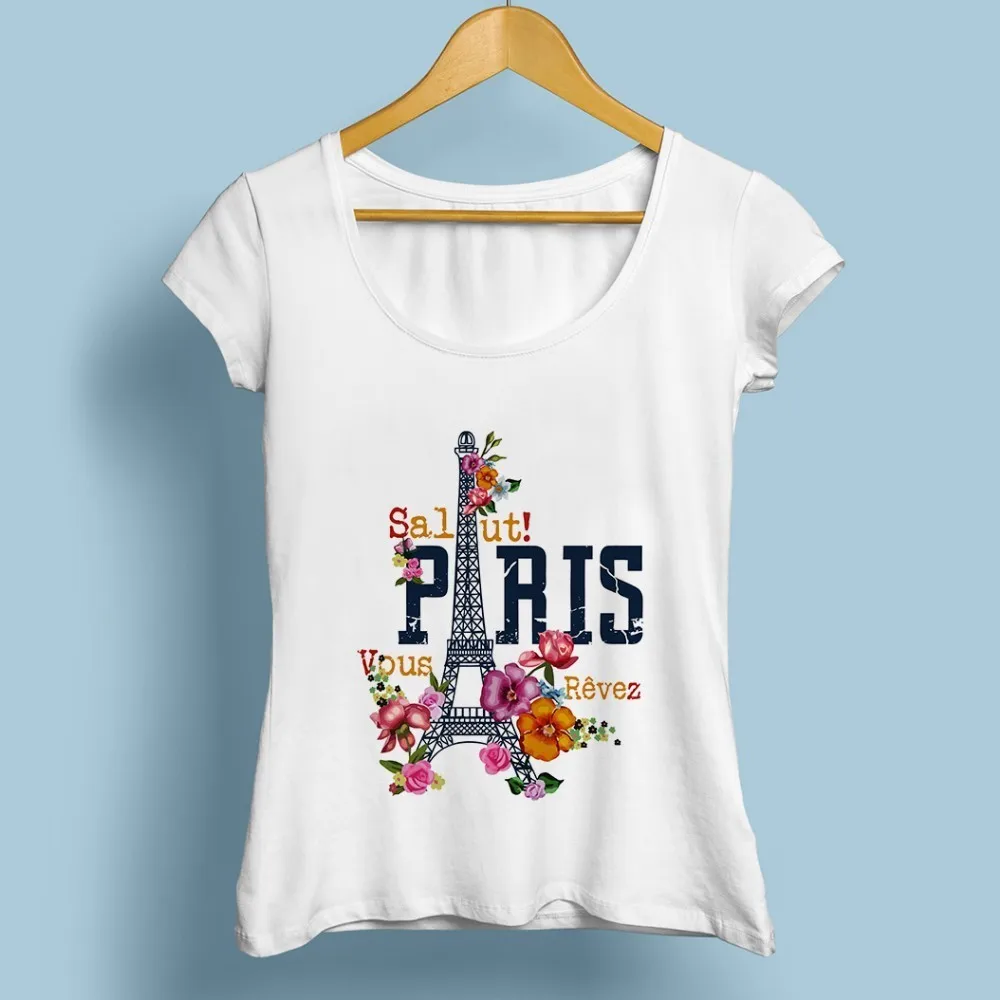 Cute Paris Eiffel Tower Tshirt Women Summer New White Casual Creative Femme High Definition No Glue Print T Shirt | Женская одежда