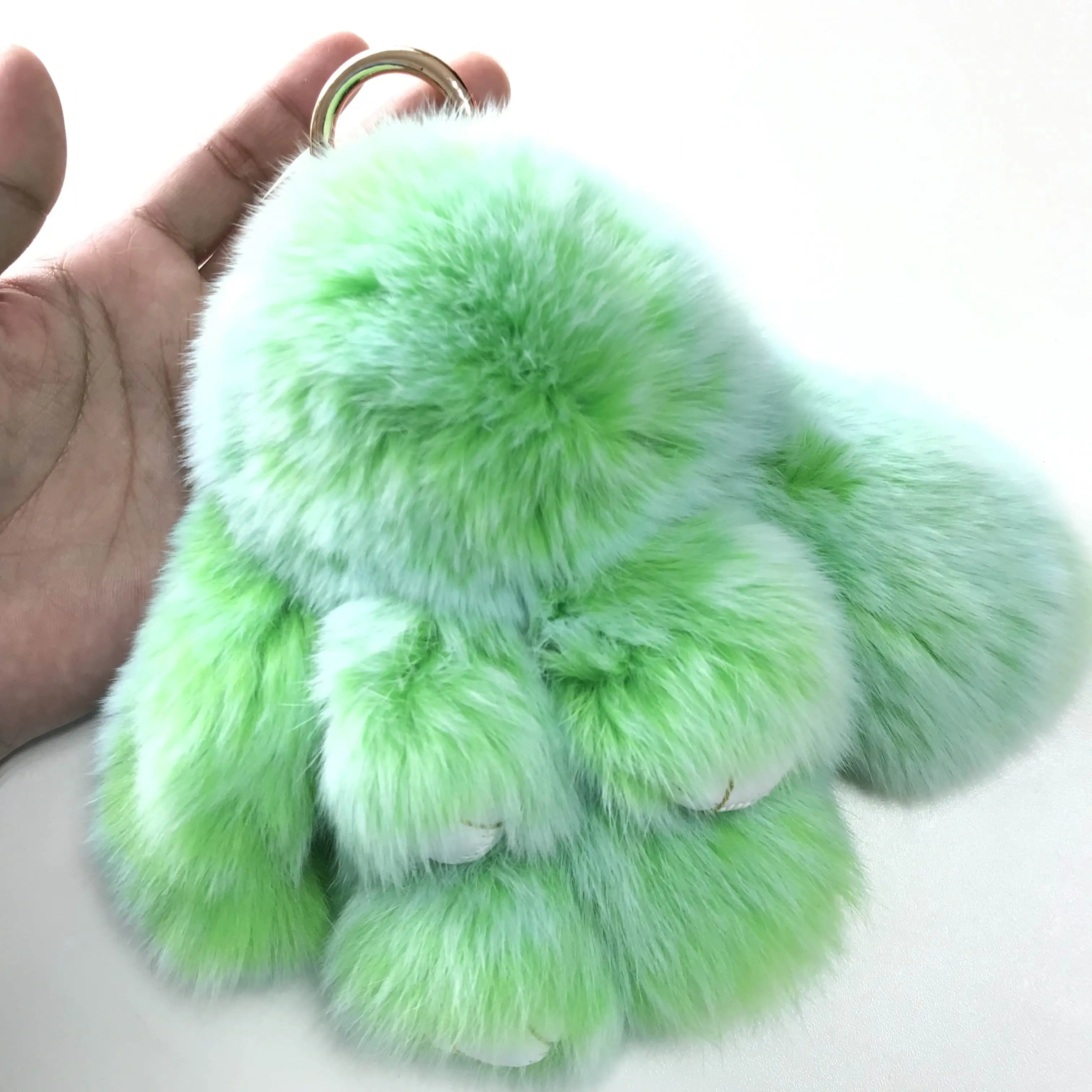 Lighe зелено настоящий мех кролика Банни игрушки брелок Pom мяч мешок ошибок