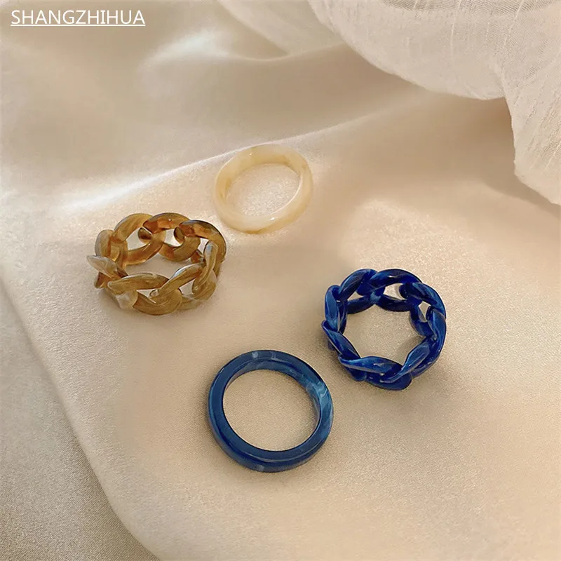 

2021 Korea's New Minimalist Acrylic Chain Ring For Women Vintage Fashion Jewelry Exquisite Gifts Unusual Accessories