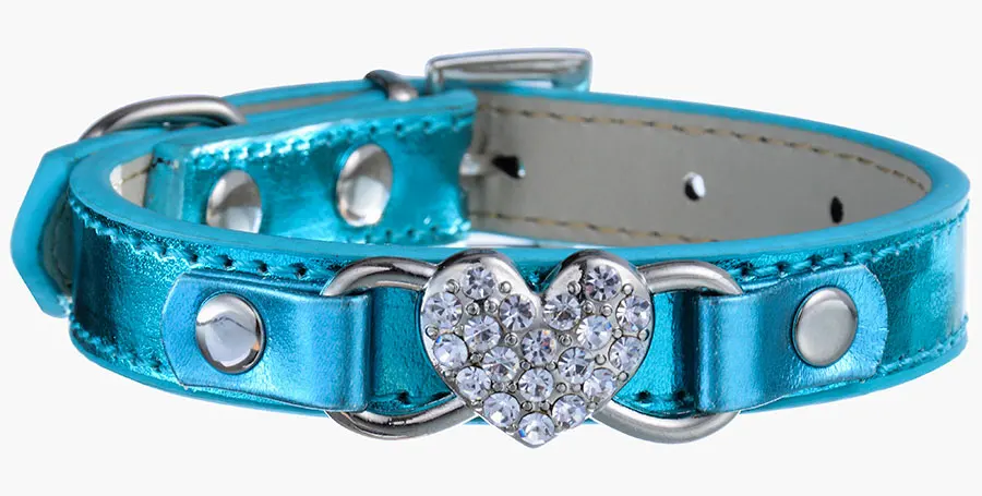 Мода ошейники для собак Малый Товары для собак Bling Стразы сердце кожаный ошейник Pet щенок кошка Средства ухода за кожей шеи ремень 6 Цвета поставки все для собак - Цвет: Синий