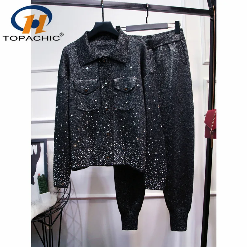 Женский трикотажный комплект из двух предметов кардиган с отложным воротником и