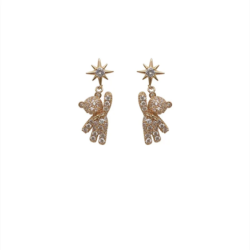 

Korean Creative Bear Women Earrings Gold Alloy Rhinestone Temperament Ladies Elegant Earrings Exquisite Fashion Gift Jewelry