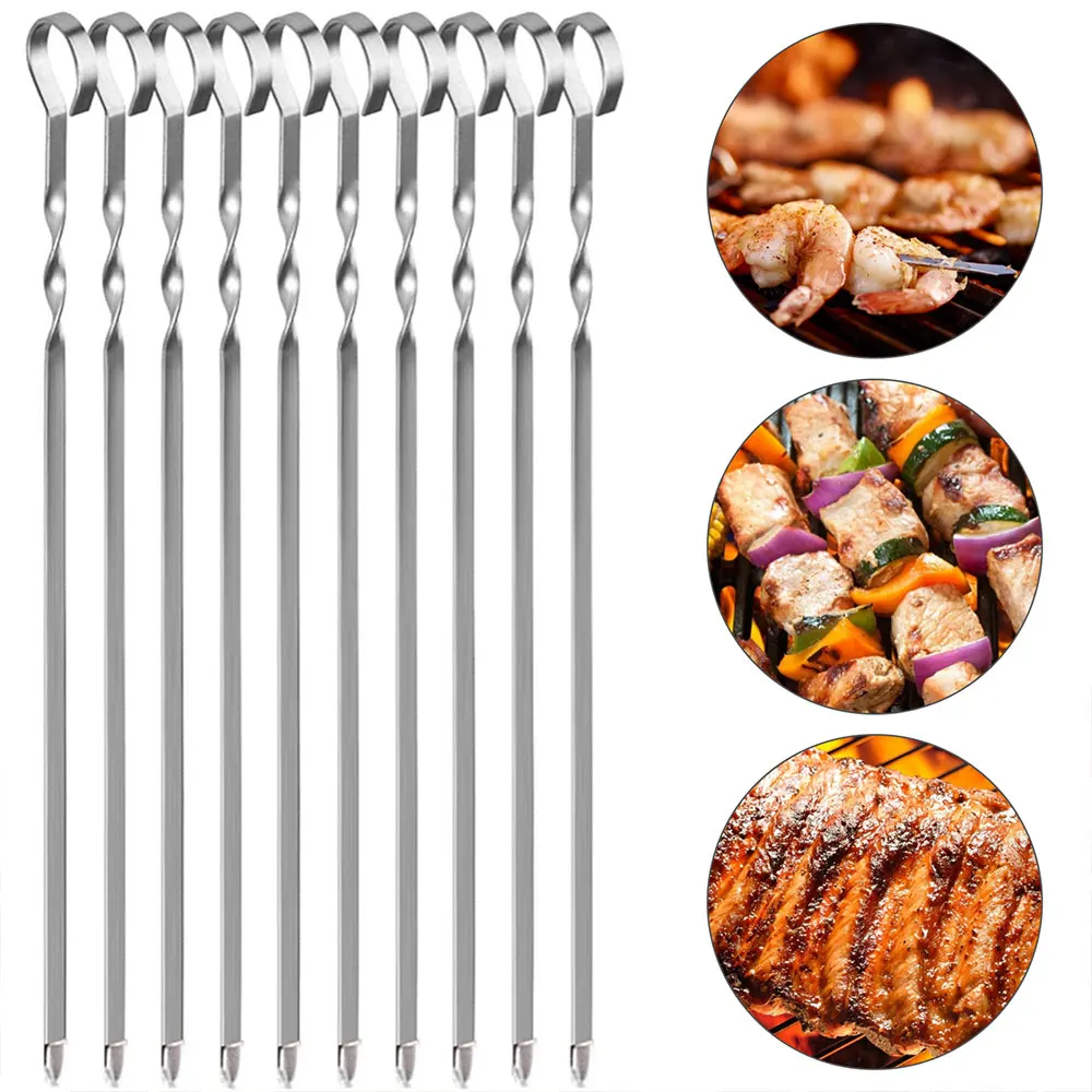 

Stainless Steel BBQ Kebab Meat Skewers Set 41cm Skewers Outdoor Grilling Stick Household Barbecue Tools Camping Party Supplies
