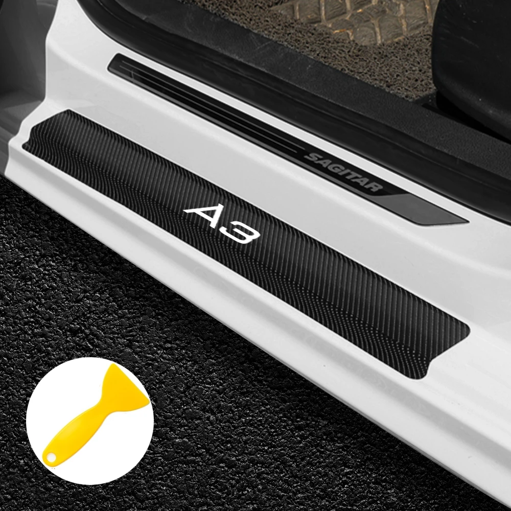 

For Audi S Line A3 A4 4Pcs Car-Styling Carbon Fiber Door Sills Anti-Wear Protector Decoration Stickers Exterior Accessories