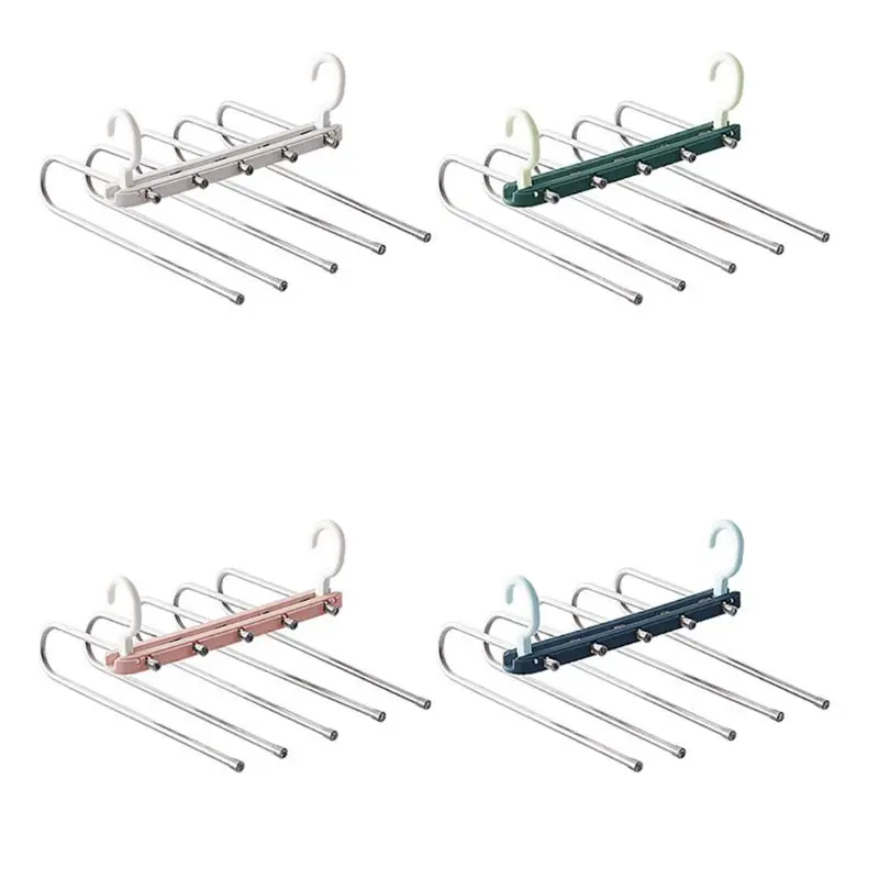 

Multifunctional 5 Tier Hanger Portable Stainless Steel Rack for Trousers Pants Clothes Storage Organization Space Saving