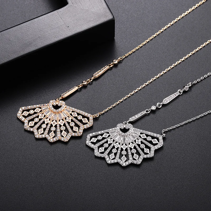 

European and American full diamond jewelry, copper inlaid fan skirt, clavicle chain, wild zircon jewelry, necklace source factor
