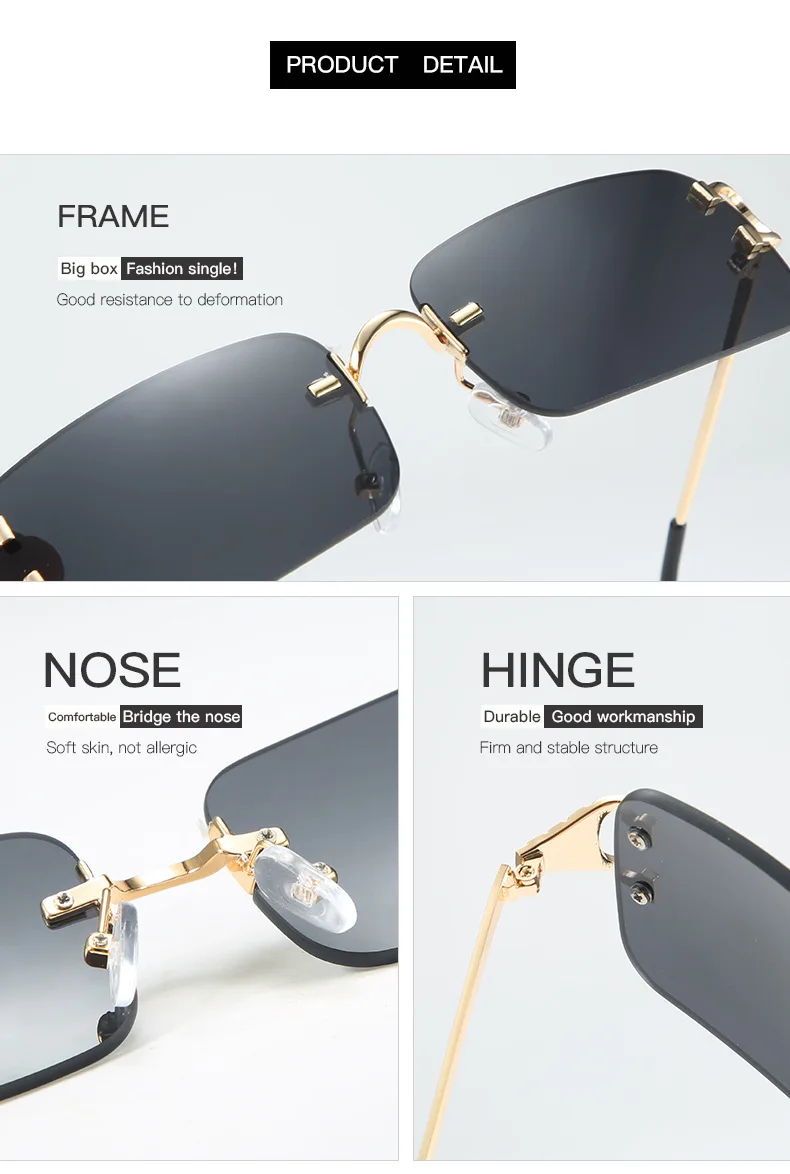 

2021 men and women frameless rectangular sunglasses trimming fashion sunglasses luxury brand small square retro sunglasses 17297