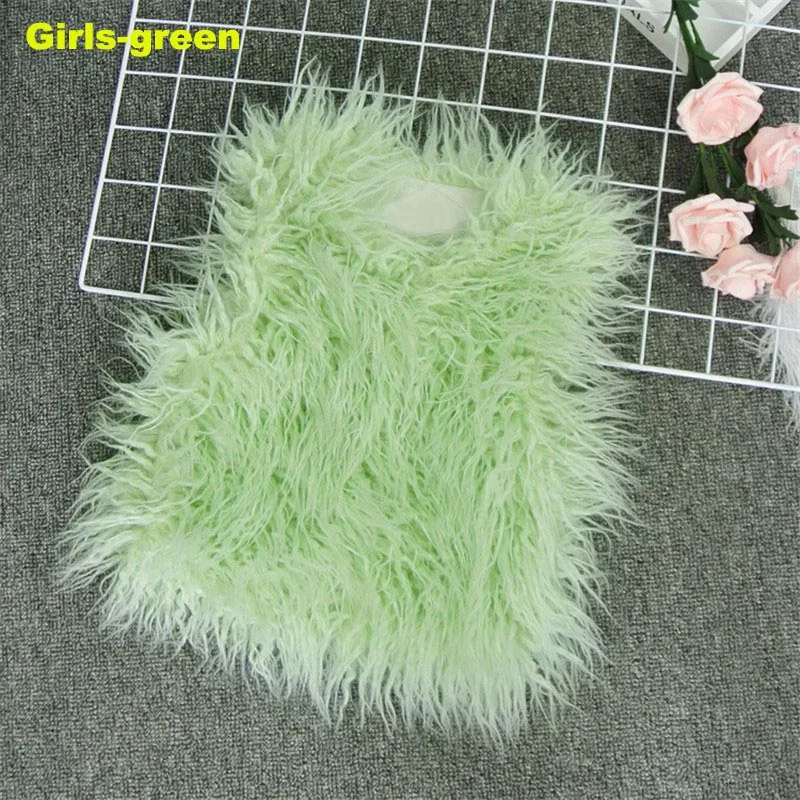 girlsgreen Коллекция года, одежда для мамы и дочки жилет из искусственного меха осенне-зимнее пушистое пальто без рукавов, модное повседневное плотное теплое пальто - Цвет: girlsgreen