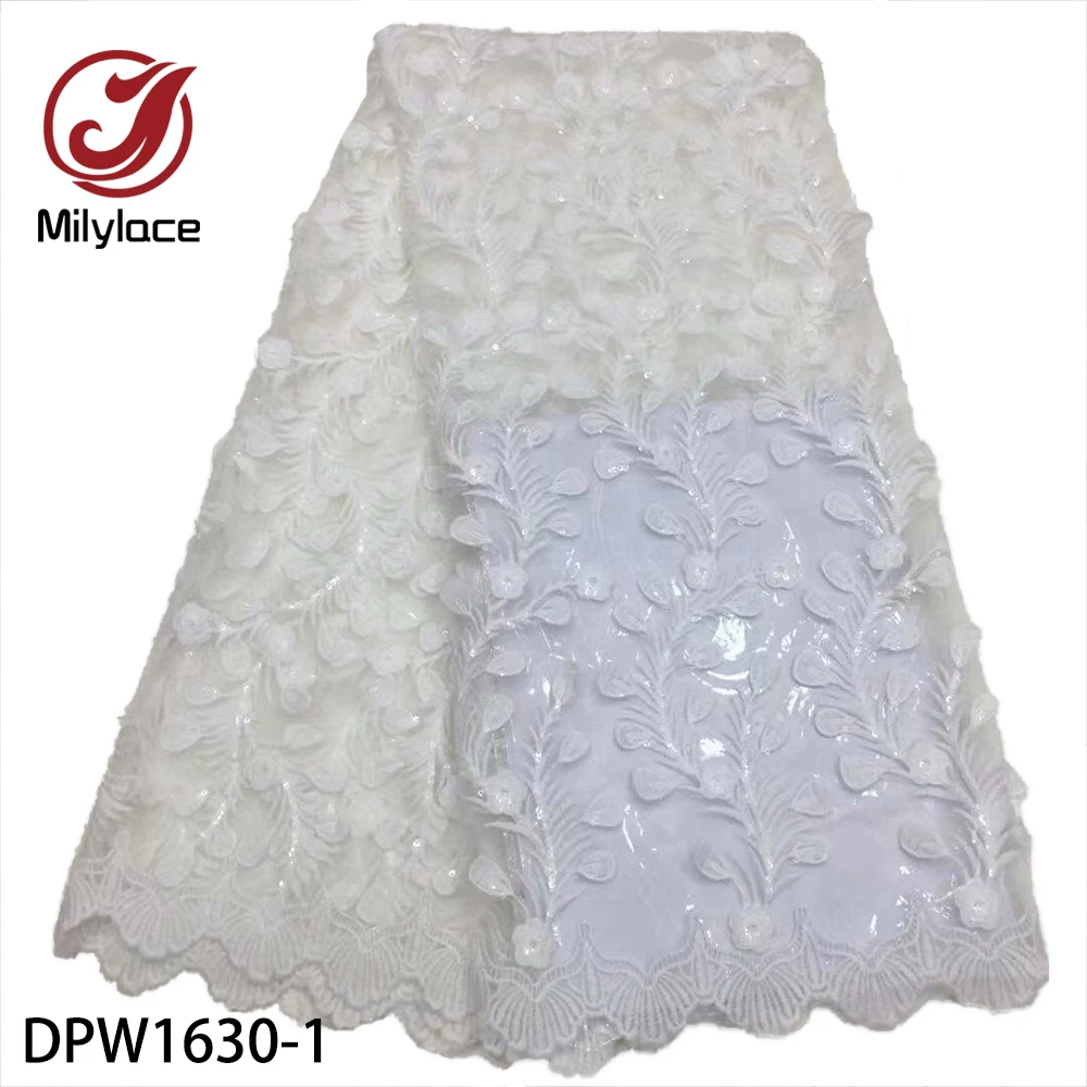 

2020 French Mesh Lace with Sequins High Quality Embroidered Tulle Lace African Lace Fabric for Dress DPW1630