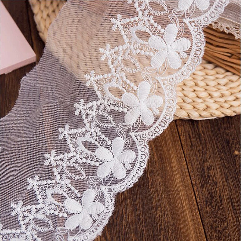 

13CM Wide Luxury White Mesh Lace Pastoral Flower Embroidery Guipure Lace Clothing Wedding Dress DIY Material Sewing Accessories