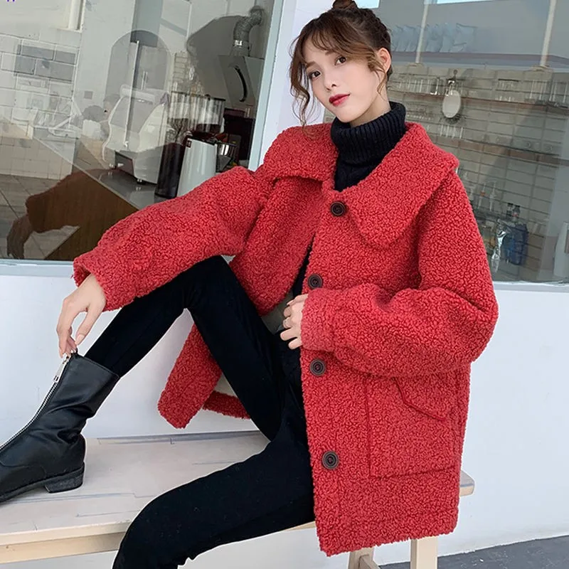 Женское пальто из искусственного меха осенне-зимнее плюшевое модная Корейская