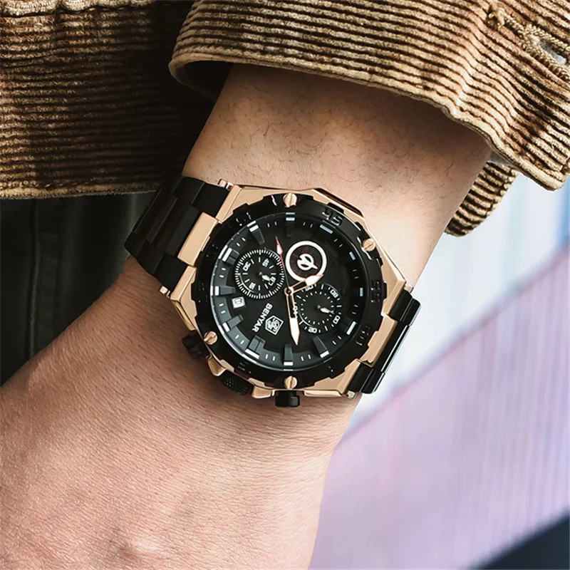 Часы-хронограф мужские из нержавеющей стали водонепроницаемые в стиле милитари |