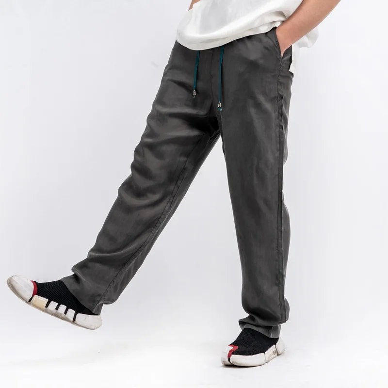 

Chinese style summer thin men's silk casual pants large size loose straight pants copper ammonia men's pants