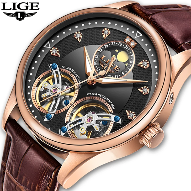 

Reloj LIGE Men Watch Mechanical Tourbillon Luxury Fashion Brand Leather Male Sport Watches Men Automatic Watch Relogio Masculino