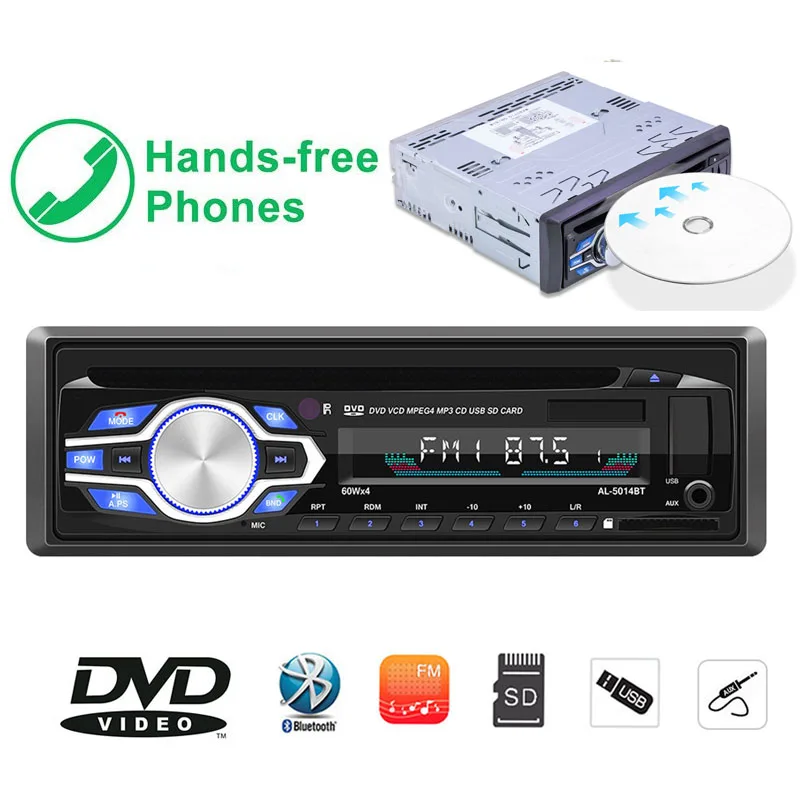 

1 Din 24V Bluetooth Car Radio Dvd Vcd Cd Player Auto Stereo Fm Radio Phone Aux-In Usb Disk Music Adapter Handsfree For Car DVR