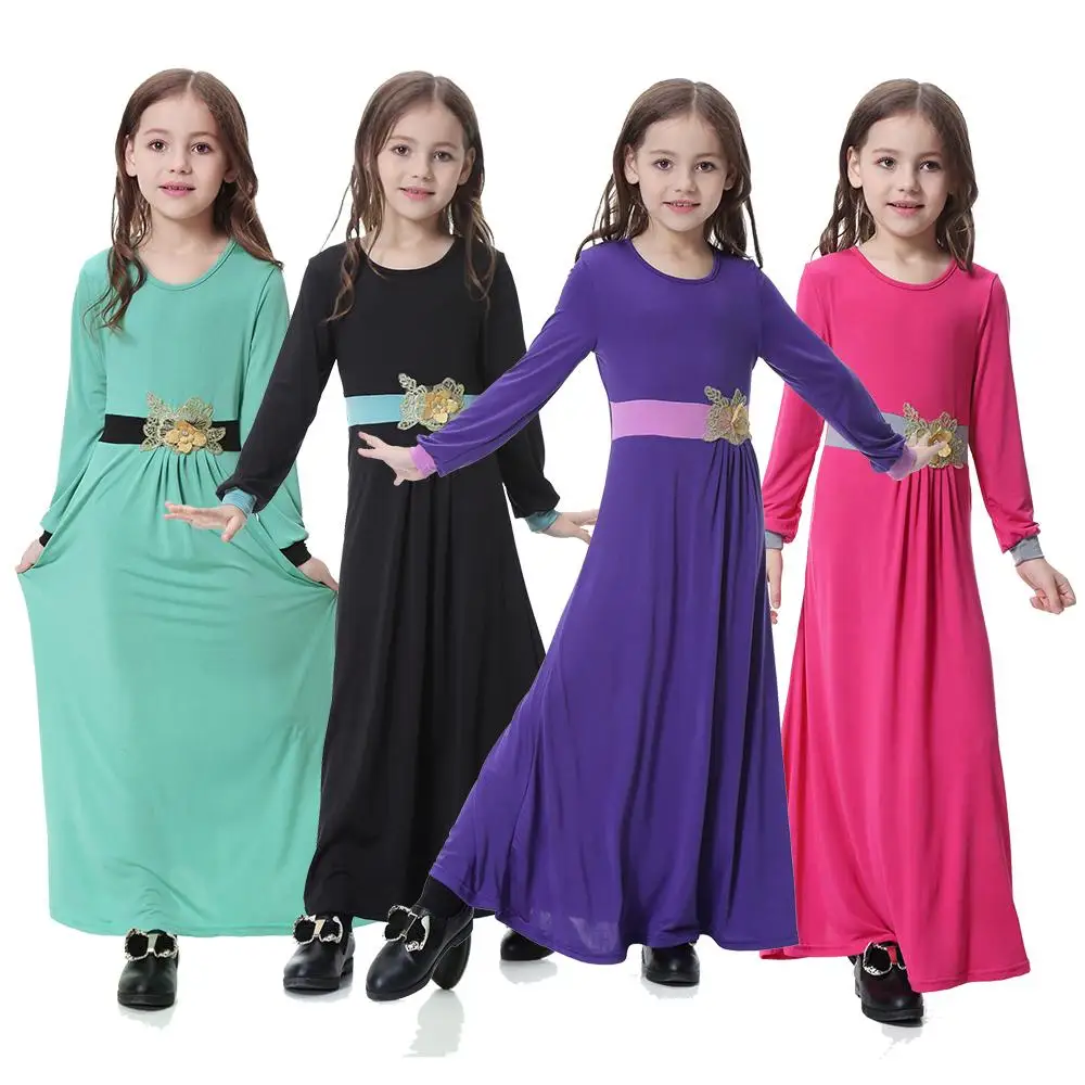 Мусульманское платье для девочек, арабское платье-кафтан с длинным рукавом для девочек, Повседневная вечерняя одежда