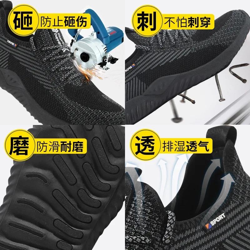 

Safety Shoes steel toe Men, Fashion Anti-smashing Men's Work Shoes, Black Breathable Comfortable Sports Shoes seguridad H582
