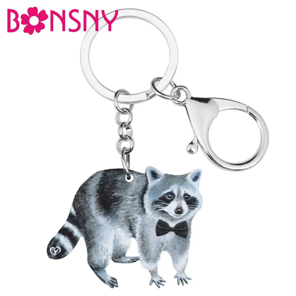 

Bonsny Acrylic North America Raccoon Keychains Keyring Lovely Animal Key Chain Jewelry For Women Men Teens Classic Gift Charms