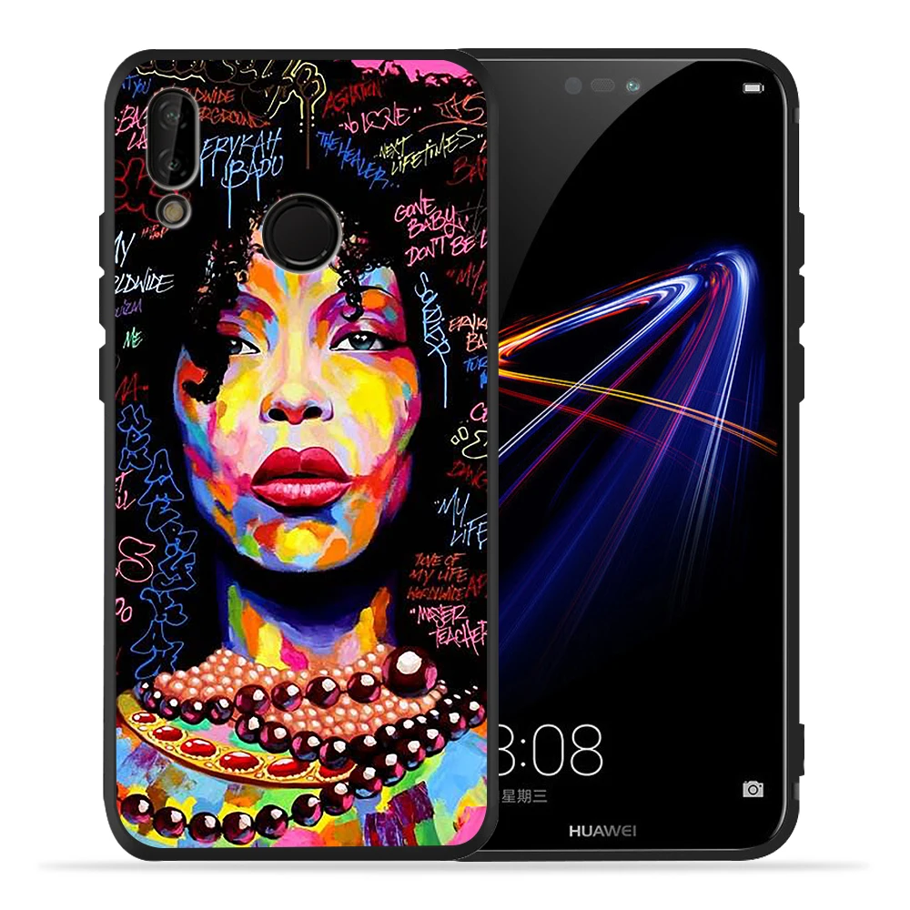 Модный черный чехол для телефона с граффити в стиле афро девушек Huawei P30 P20 Lite Pro P10 P9
