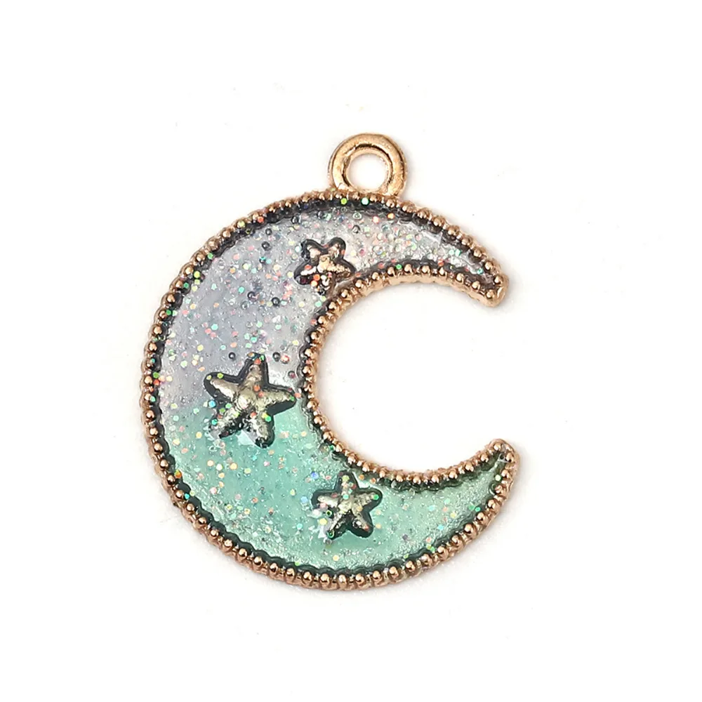 

20PCS Fashion Metal Pendants Zinc Alloy Galaxy Charms Half Moon Gold Colorful Star Glitter Enamel DIY Pendant Findings 23mmx19mm