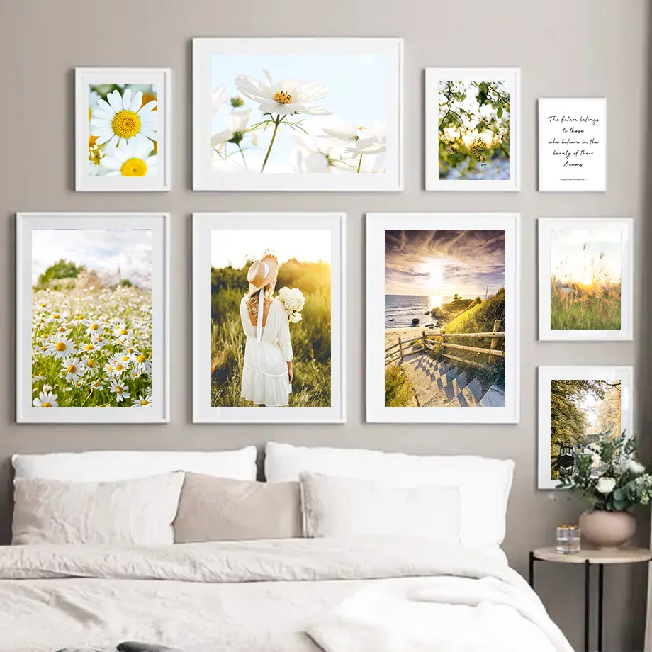 

Bridge River Daisy Girl Sunrise Mountain Wall Art Canvas Painting Nordic Posters And Prints Wall Pictures For Living Room Decor