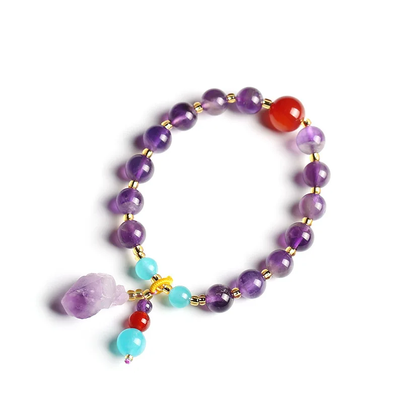 

Cross-border Hot Natural Lavender Amethyst Raw Stone Bracelet with Irregular Shape Amethyst Cluster Raw Ore Bracelet String