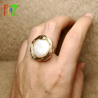 f j4z fashion geometric finger rings for women baroque simulated pearl big square round top classic rings adjustable dropship
