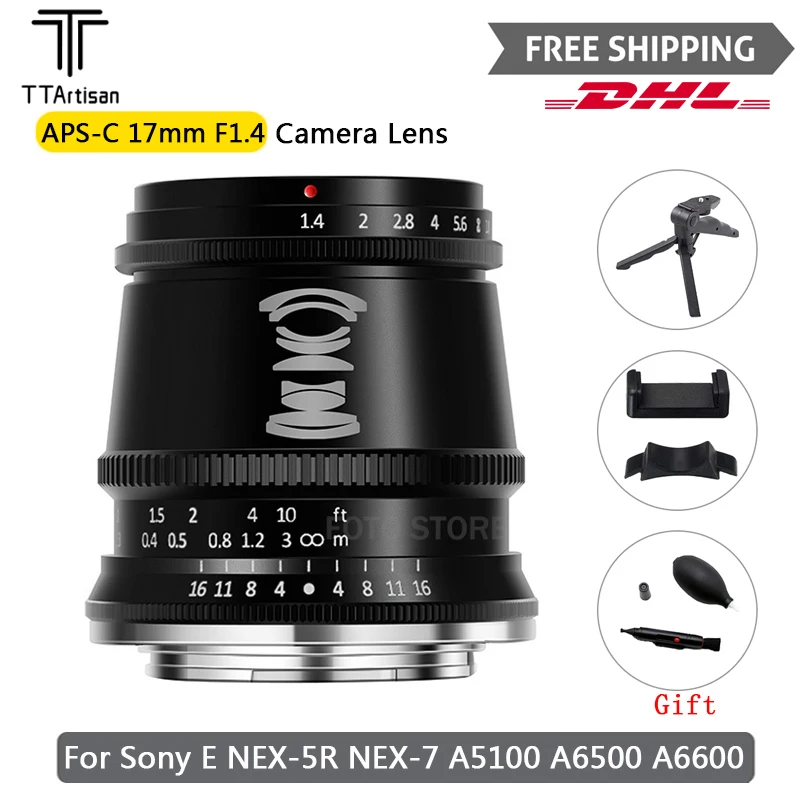 Объектив камеры TTartisan 17 мм F1.4 APS-C широкоугольный ручной фокус для Sony E-Mount A6300 A6500 NEX6