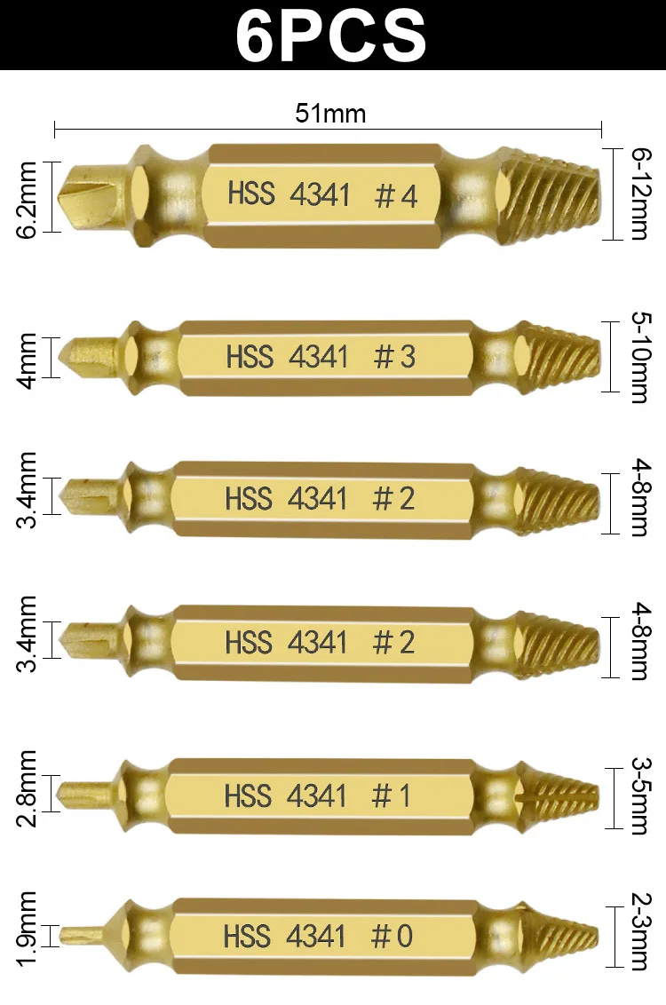 

6pcs Damaged Screw Extractor Speed Out Drill Bits Tool Set Broken Bolt Remover Handymen Broken Bolt Stud Removal Tool with Case