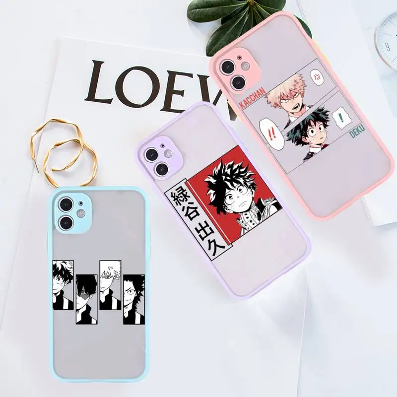 

My hero academia Phone Case For iPhone 12 11 Mini Pro XR XS Max 7 8 Plus X Matte transparent Purple Back Cover