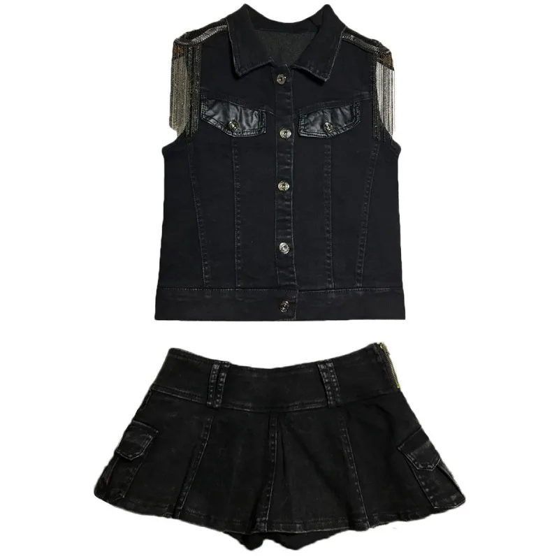 Жилет женский джинсовый без рукавов с бахромой эполетами на осень 2020 | Женская