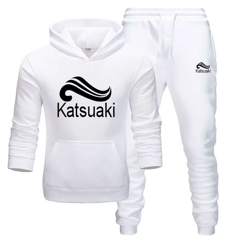 white suits Брендовая одежда, мужские повседневные толстовки, пуловер, хлопковый мужской спортивный костюм, толстовки из двух частей+ штаны, спортивная одежда ropa hombre - Цвет: white suits