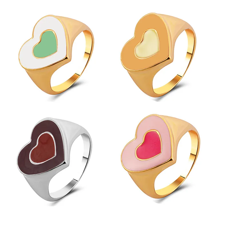 

Retro Color Double Love Drop Oil Ring Geometric Ins Wind Women's Electroplating Gold Rings For Women