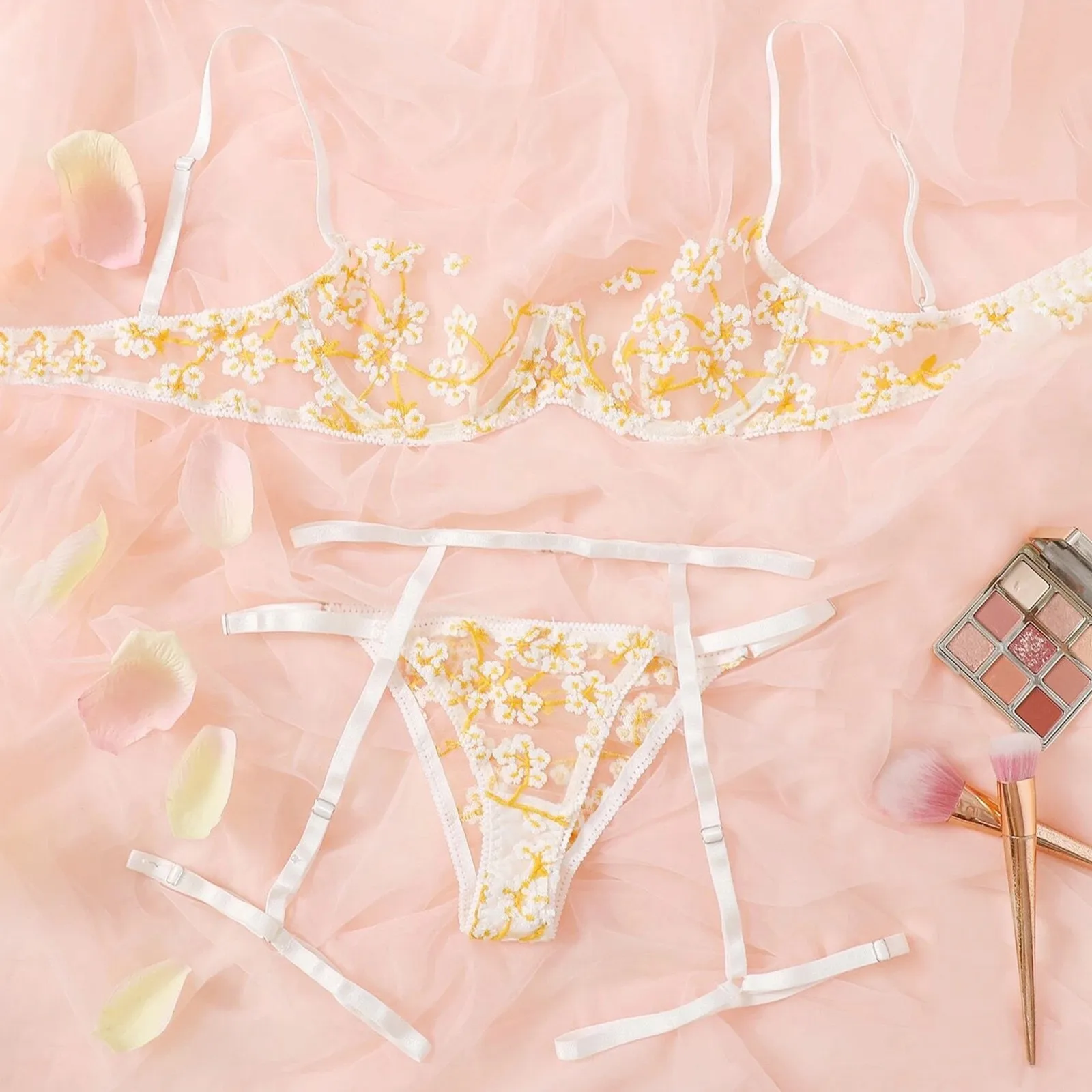 

Женское нижнее белье с цветочным рисунком, бюстгальтер с подвязками и стринги, чувственное женское нижнее белье, экзотический сексуальный ...