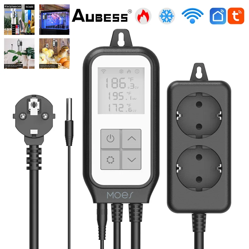 

Регулятор температуры Tuya с Wi-Fi, термостат с реле для охлаждения двойного нагрева, термометр с европейской розеткой, умный спасательный басс...