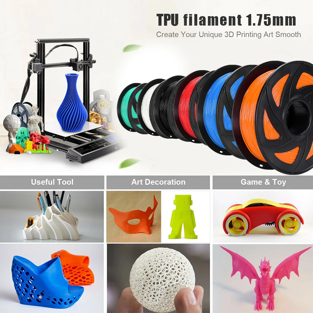 

3D Printer Filament 1.75mm 1kg 2.2lb Spool Dimensional Accuracy Strong Flexible TPU Filament for Most FDM Printers