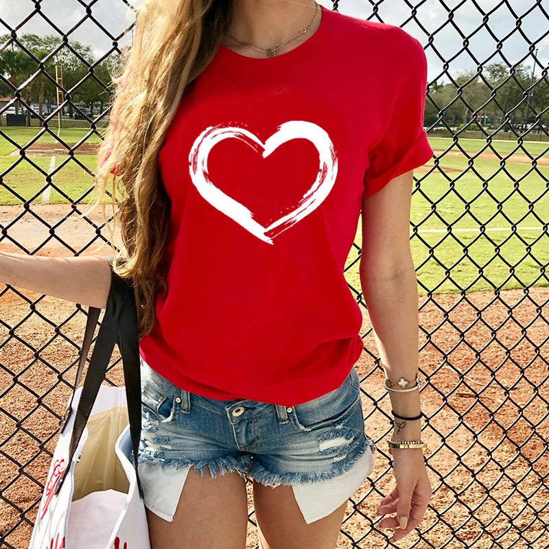 

Hearts Women T-shirts Casual Harajuku Love Printed Tops Tee Summer Female T Shirt Short Sleeve T Shirt for Women Clothing