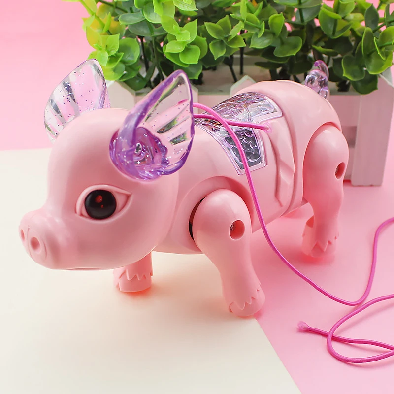 

Electric Light Music Walking Pig Toy Luminous Cartoon Pink Pig with Leash for Kids Children Girls THIN889