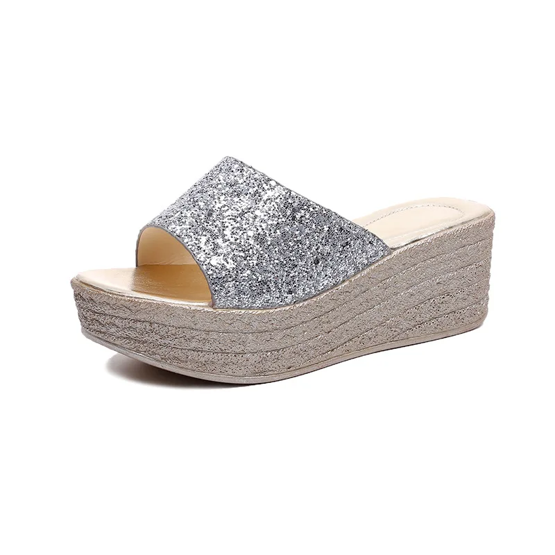 

vendors Big size slippers Women high heel slides thick bottom ladies sandals house shoes