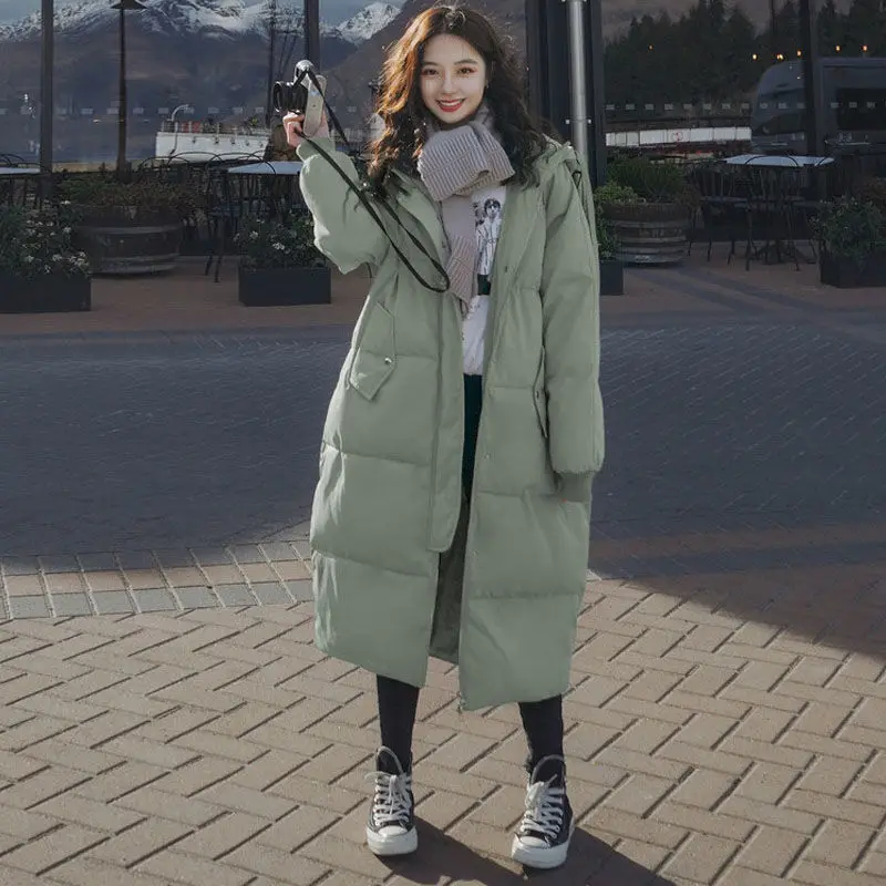

Пальто с капюшоном и подкладкой для женщин; Модная одежда в Корейском стиле; Длинные парки на молнии; Верхняя одежда; Пуховики; Большие размеры; Зимняя 2021 куртка-пуховик