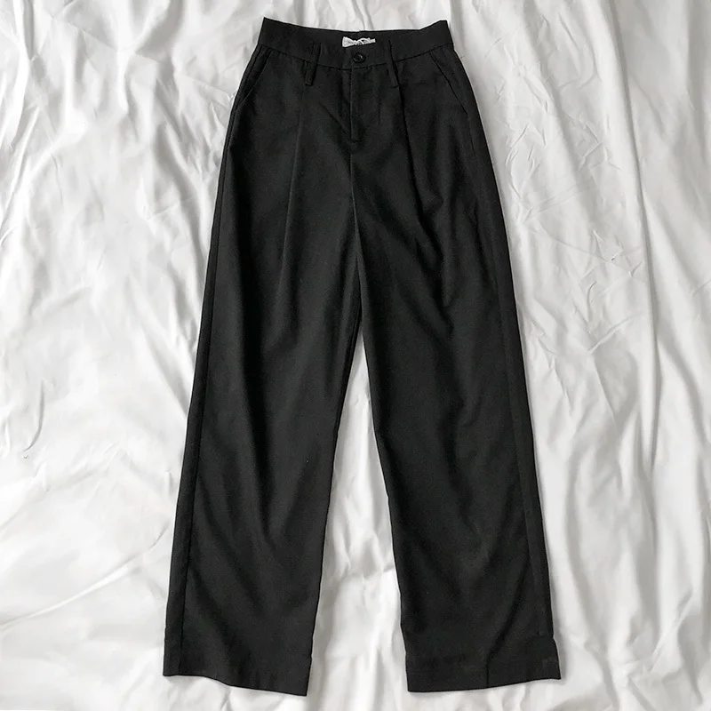 

Office Suit Pants Women High Waist Gray Black Wide Leg Soft Summer Long Pants