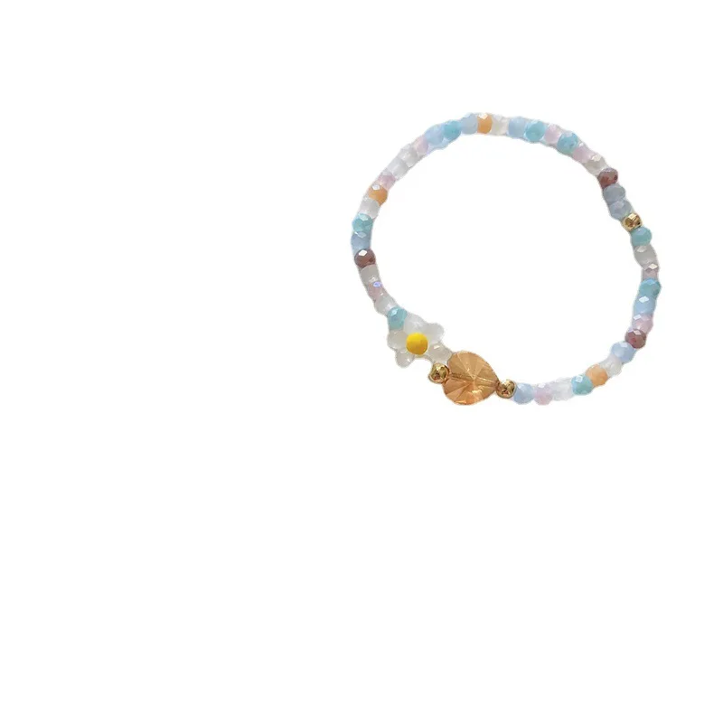 

Retro Color Beaded Bracelet Girl Transparent Candy Bracelet Shell Flower Love Bracelet Female