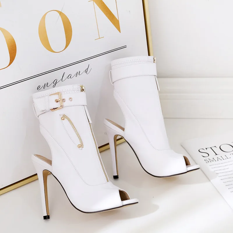 

Women's high shoes fish mouth back air heels women's sexy zipper cool boots