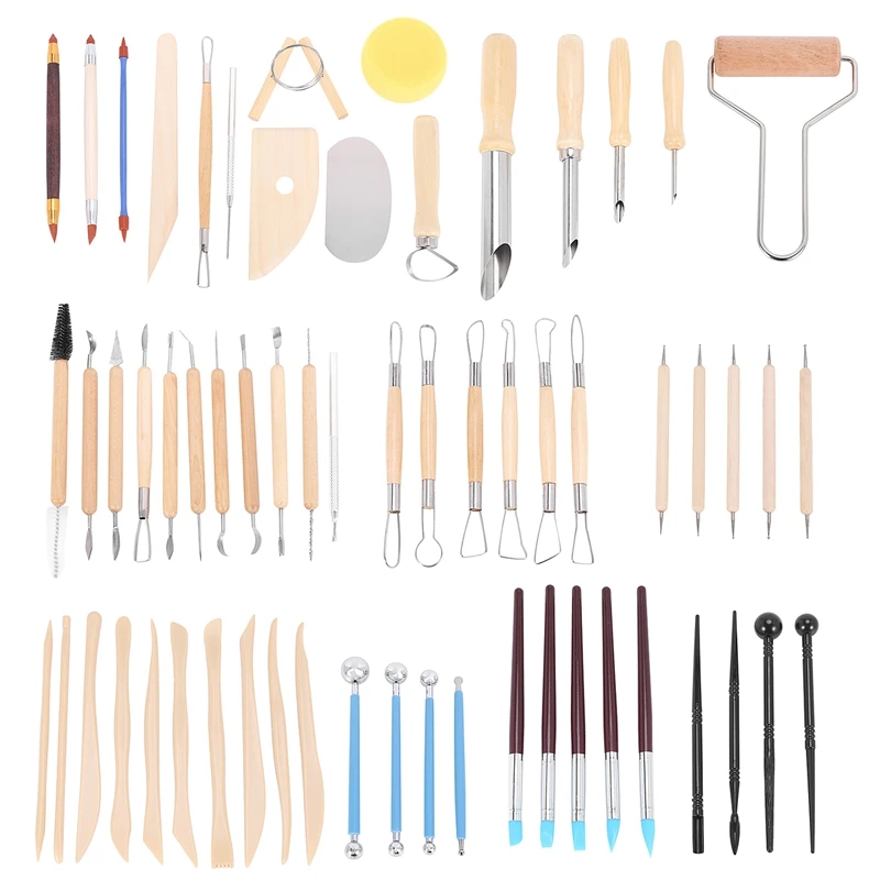 

61PCS Ceramic Clay Tools Set Polymer Clay Tools Pottery Tools Set Wooden Pottery Sculpting Clay Cleaning Tool Set