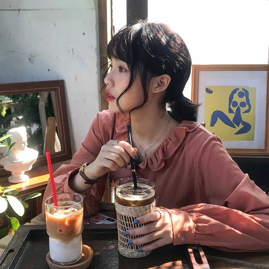 Женская Однотонная рубашка Повседневная Свободная Облегающая с длинными